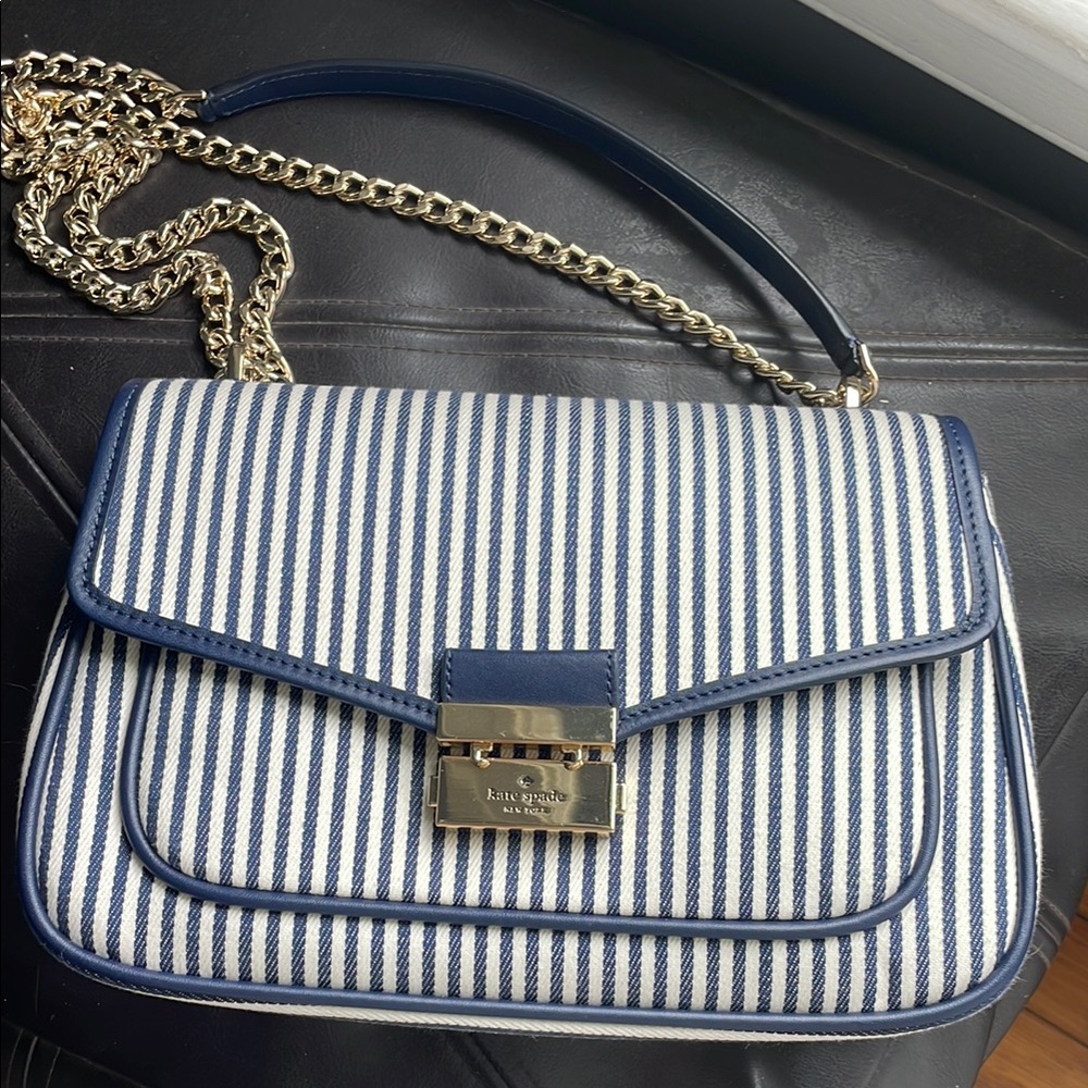 Kate Spade Blue and White Striped Shoulder Bag